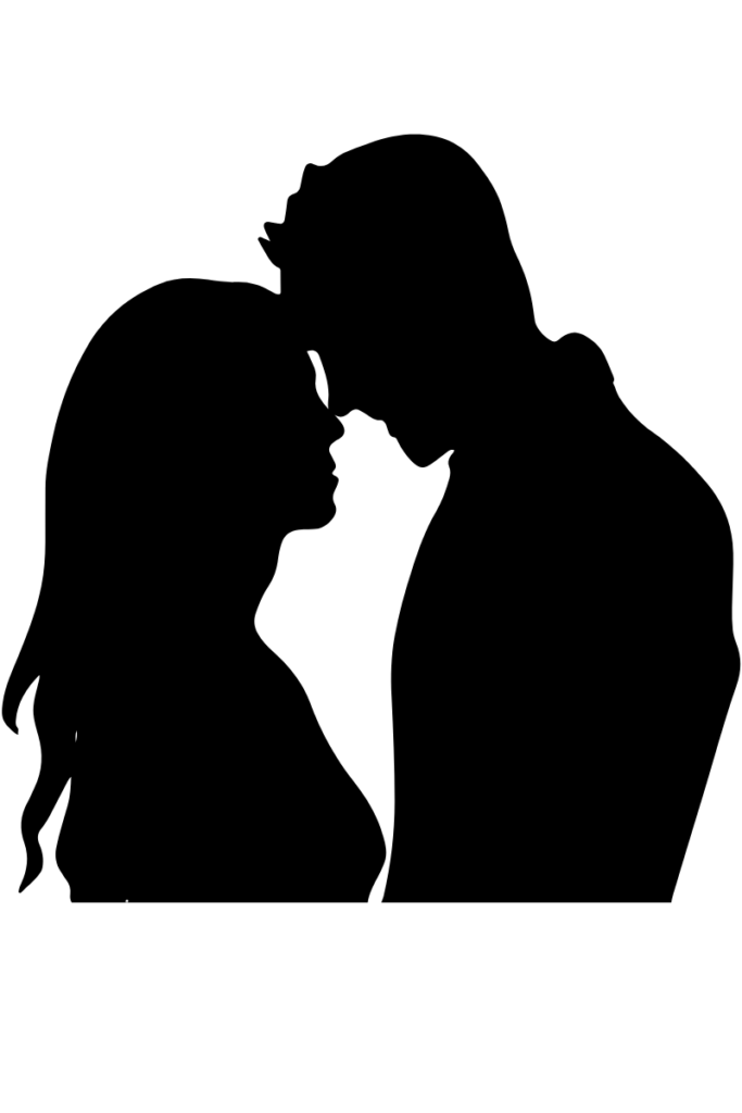Black profile cut out of a couple. Touching foreheads. Blog graphic a simple guide on birth control.